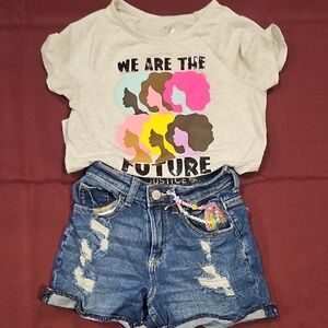 Justice We Are The Future Tee and Denim Shorts